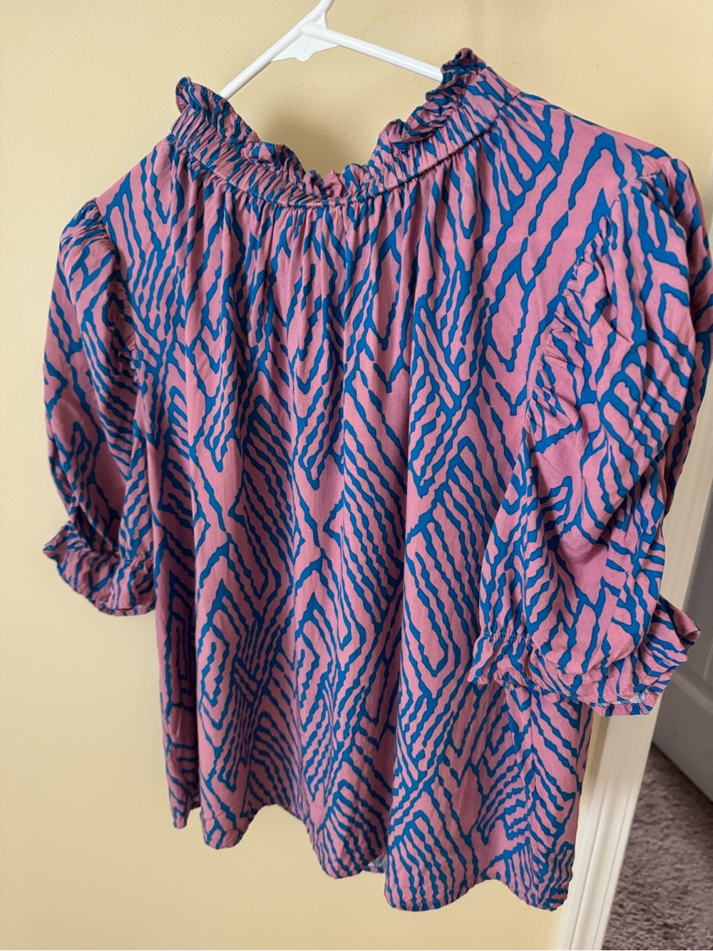 THML Pink and Blue Abstract Stripe Peasant Blouse